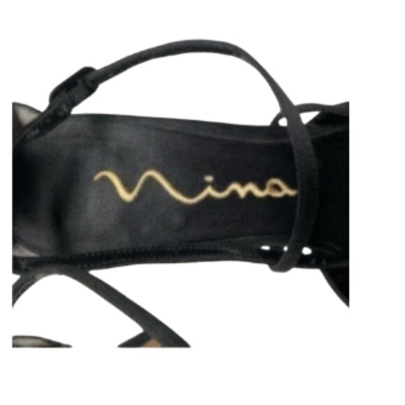 Nina Black Strappy Fancy Party Heels Size 8M - Picture 5 of 7